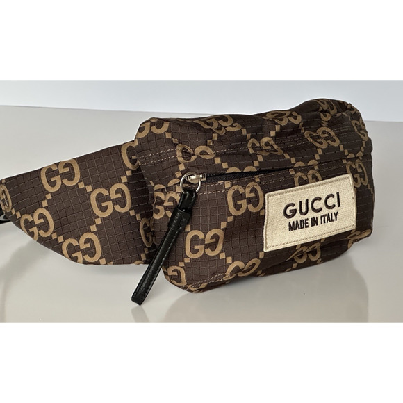 Gucci Maxi GG Logo BrownNylon Belt Bag 767934 Italy New - Picture 1 of 14